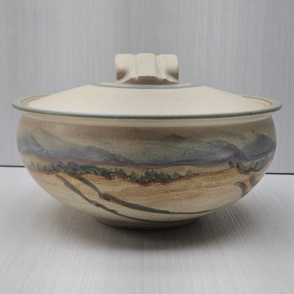 Studio Pottery Desert Landscape Lidded Casserole Dish Southwestern Stoneware